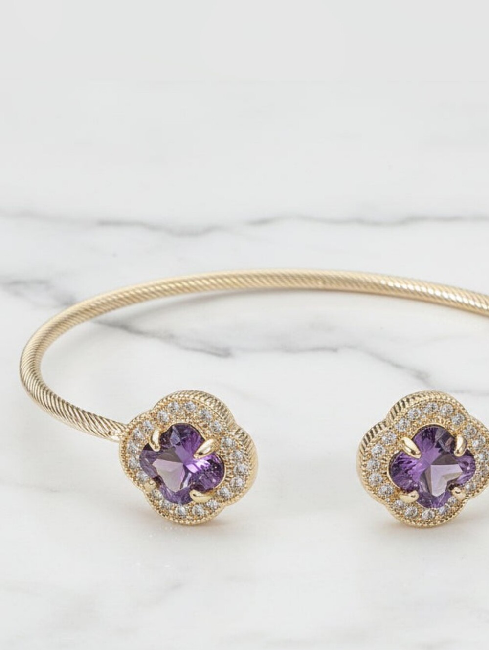 Two-Tone Quatrefoil CZ Open Bangle